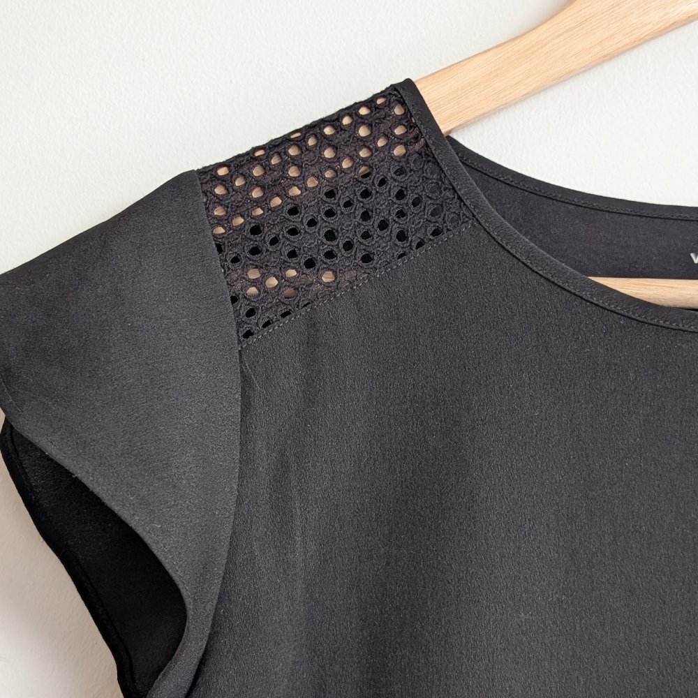 Van Heusen Black Top with Lace Shoulders & Flutter Cap Sleeve Size XS - Picture 6 of 6